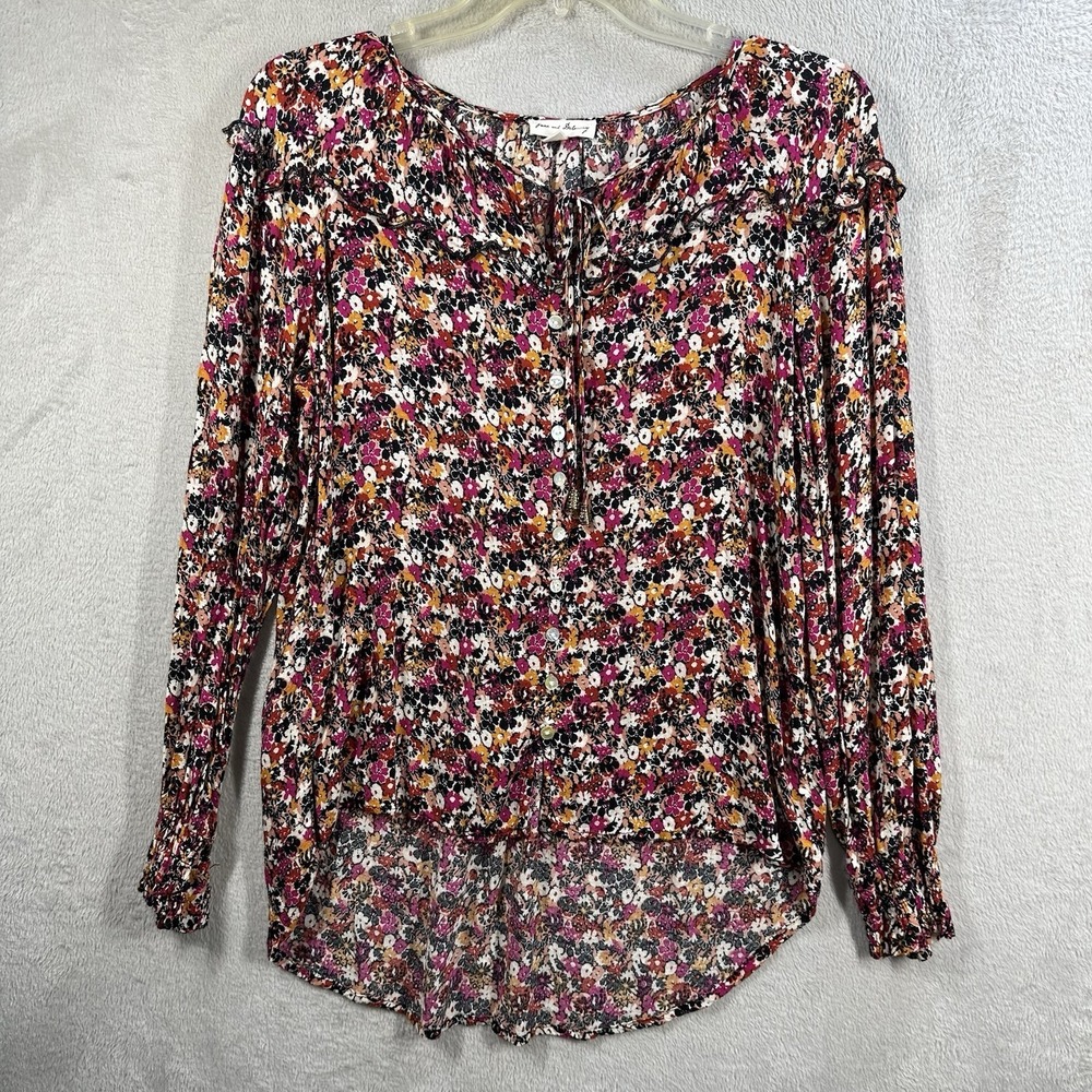 Jane & Delancey Ditsy Floral Print Ruffle Accent Top Sz S‎ Button Tunic Rayon